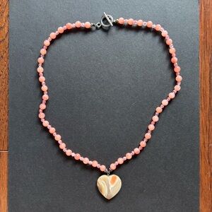 Pink Jasper Necklace with Abalone Heart Pendant | 18 IN